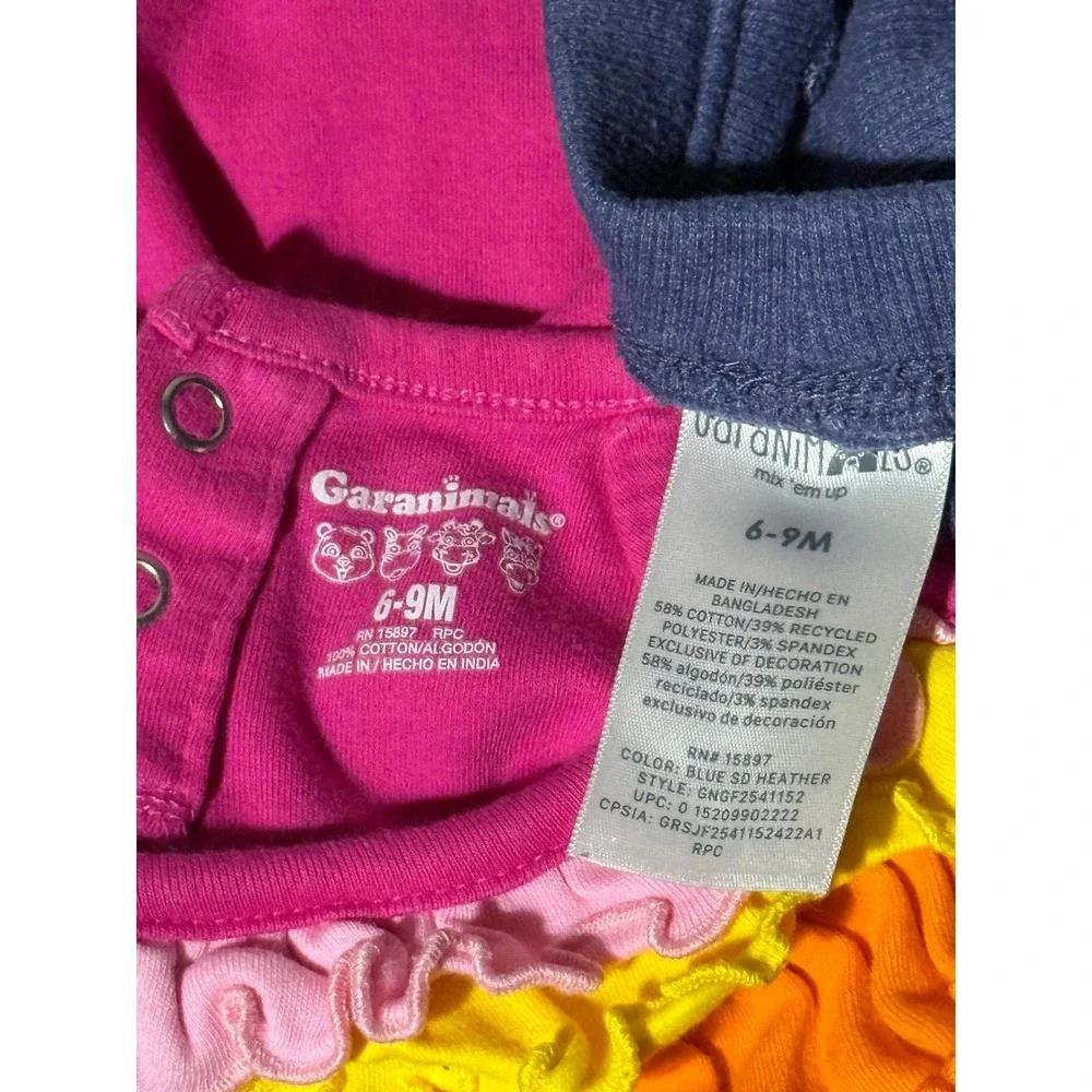 Garanimals Baby Girl 6-9M Pink Ruffle Bodysuit and Blue Ribbed Leggings Outfit